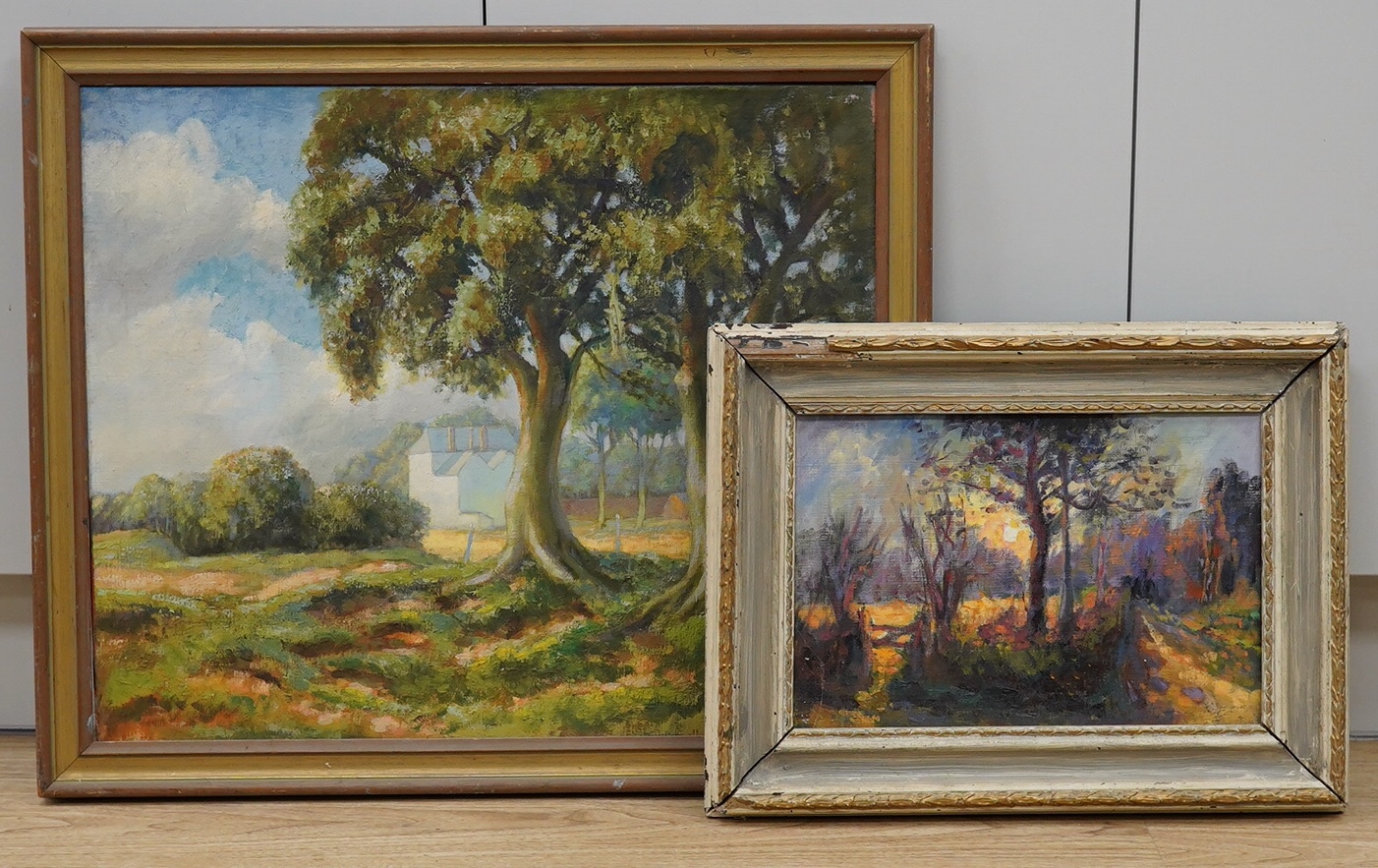 Wyndham Edwin George Giles, two oils, Landscapes, unsigned, largest 50 x 60cm. Condition - good